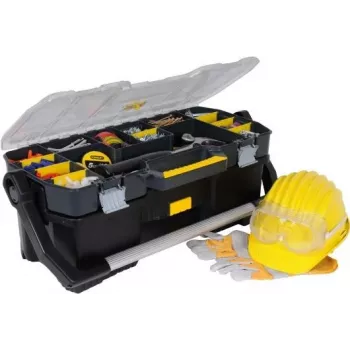 STANLEY 19 Tool Box with Organizer STST1-70317 – 30.5L High-Impact Polypropylene, Black/Yellow