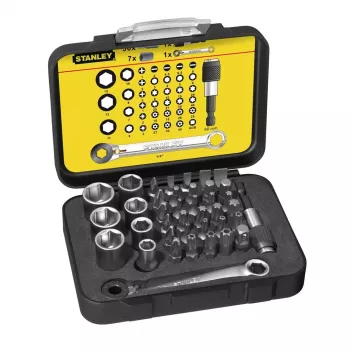 STANLEY 39-Piece 1/4 inch Drive Bit and Socket Set with R.360NANO Swivel Head Ratchet