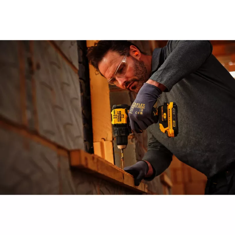 STANLEY Cordless Drill Driver (SFMCD714D1T-QW), 18V (Black/Yellow, Li-Ion Battery 2.0Ah, Pro-Stack Kit Box)