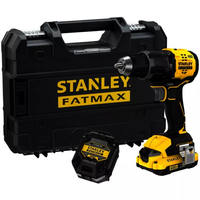 STANLEY Cordless Impact Drill (SFMCD716D1T-QW), 18V (Black/Yellow, Li-Ion Battery 2.0Ah, Pro-Stack Case)