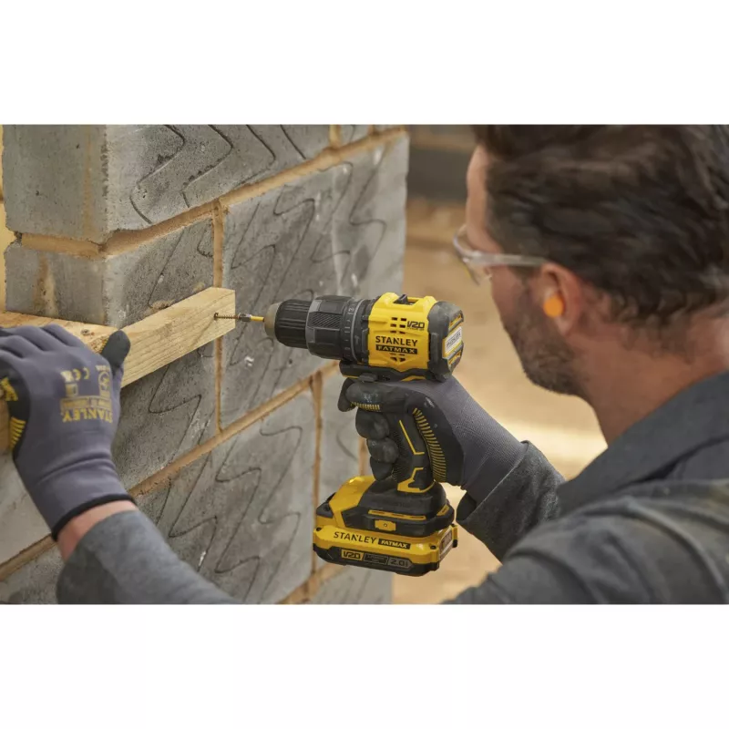 STANLEY Cordless Impact Drill (SFMCD716D1T-QW), 18V (Black/Yellow, Li-Ion Battery 2.0Ah, Pro-Stack Case)