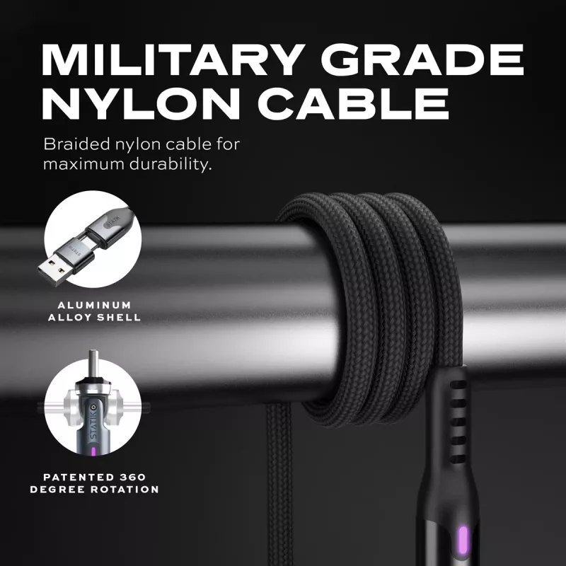 STATIK PowerPivot Pro Nylon Braided Cable, USB-C to USB-C, 1m, Black