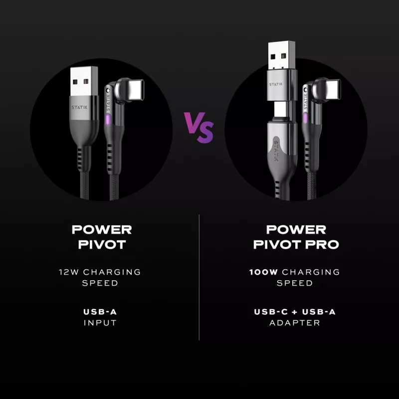 STATIK PowerPivot Pro Nylon Braided Cable, USB-C to USB-C, 1m, Black