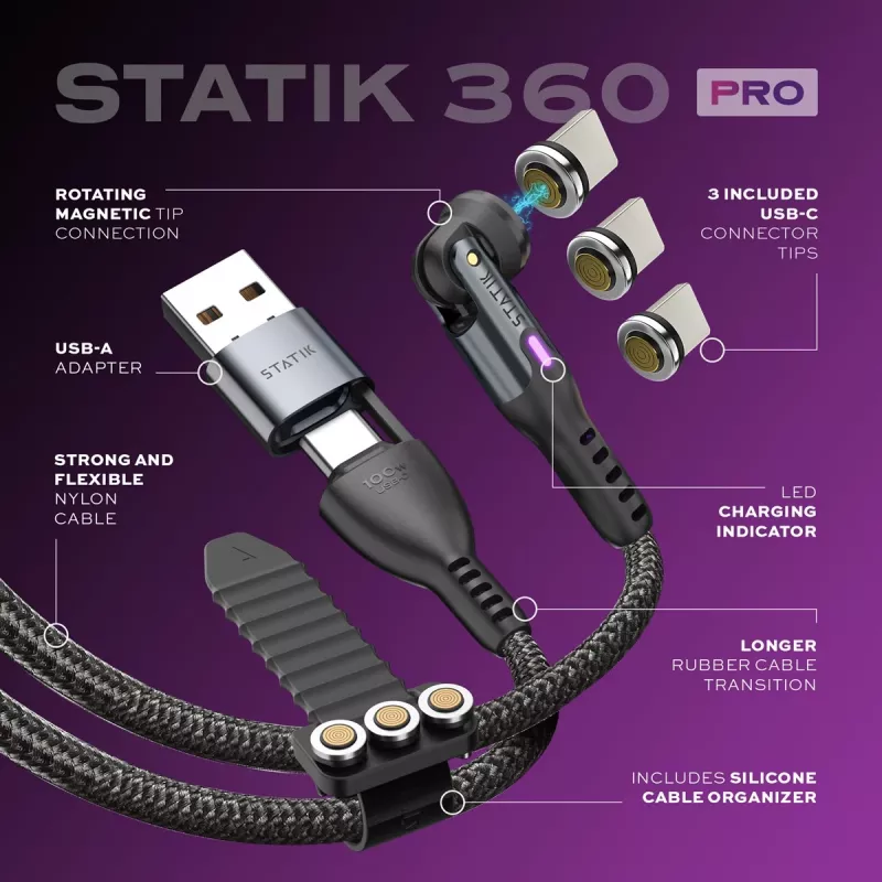 STATIK Statik 360 Pro Cable 2.0 USB-C Only; 1m, Black