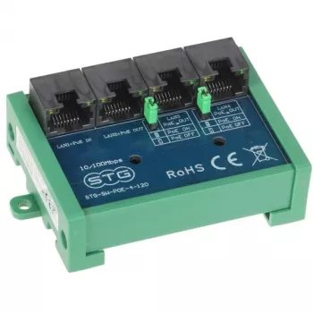 STG-SW-POE-4-120 4-Port Fast Ethernet PoE Switch Extender, 3x PoE+ 30W, 1x Uplink, 60W Budget, 250m Extend Mode