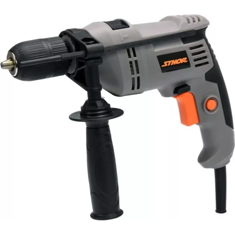 STHOR 78997 Hammer Drill 800W with 13mm Keyed Chuck, 0-3000 RPM, 0-48000 BPM, Variable Speed, Reversible, Auxiliary Handle, Depth Stop