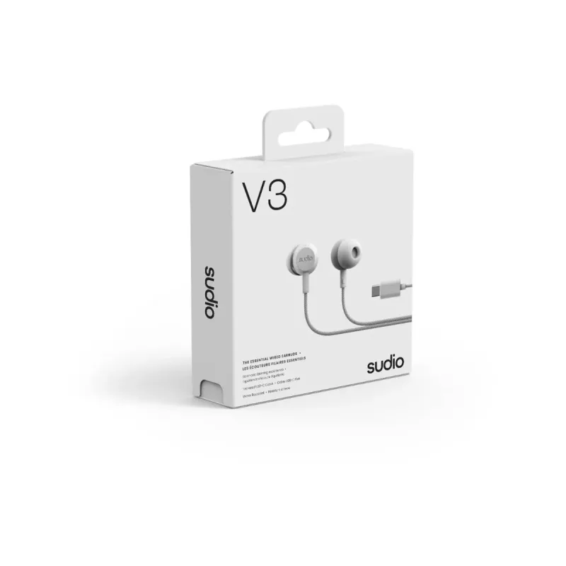 Sudio V3 True Wireless Earbuds with USB-C Charging Case, Dual Microphones, Touch Controls, IPX4 Splash-Proof, Grey White
