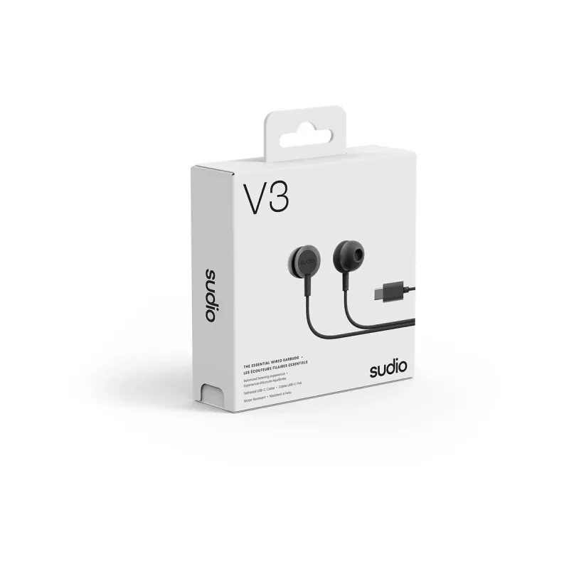 Sudio V3 Wireless In-Ear Earbuds with Microphone, USB-C Charging, Dusty Black