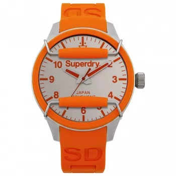 SUPERDRY Men's Analog Quartz Watch SYG125O 44mm Black Dial Orange Silicone Strap