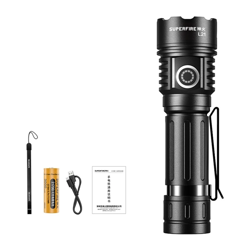Superfire L21 Flashlight 2300 Lumens P70 LED USB-C Rechargeable IP44
