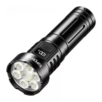 Superfire L24 USB-C Rechargeable LED Flashlight, 2500 Lumens, 500m Beam, IP44, Black