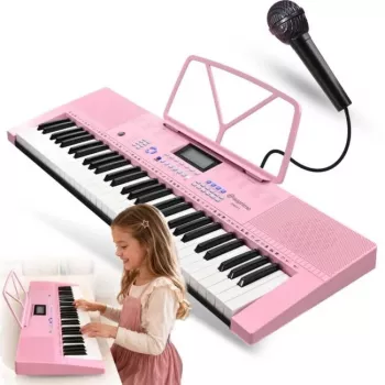 SUPRIMO EK611 PK 61-Key Educational Electronic Keyboard with Microphone, Pink