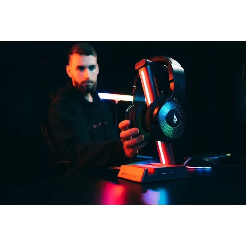 SureFire VINSON N2 RGB Gaming Headset Stand with 2-Port USB Hub and 3.5mm Audio Passthrough