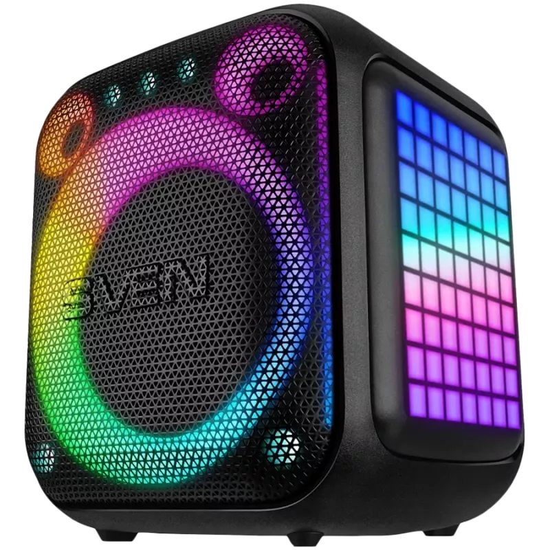 SVEN PS-880 Portable Bluetooth Speaker, 110W RMS, TWS, FM, USB, microSD, LED Display, Lithium Battery, Black