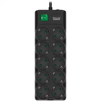 SVEN SF-10E-16 Surge Protector Power Strip, 10 Outlets, 16A, 3.6kW, 1.8m, Black