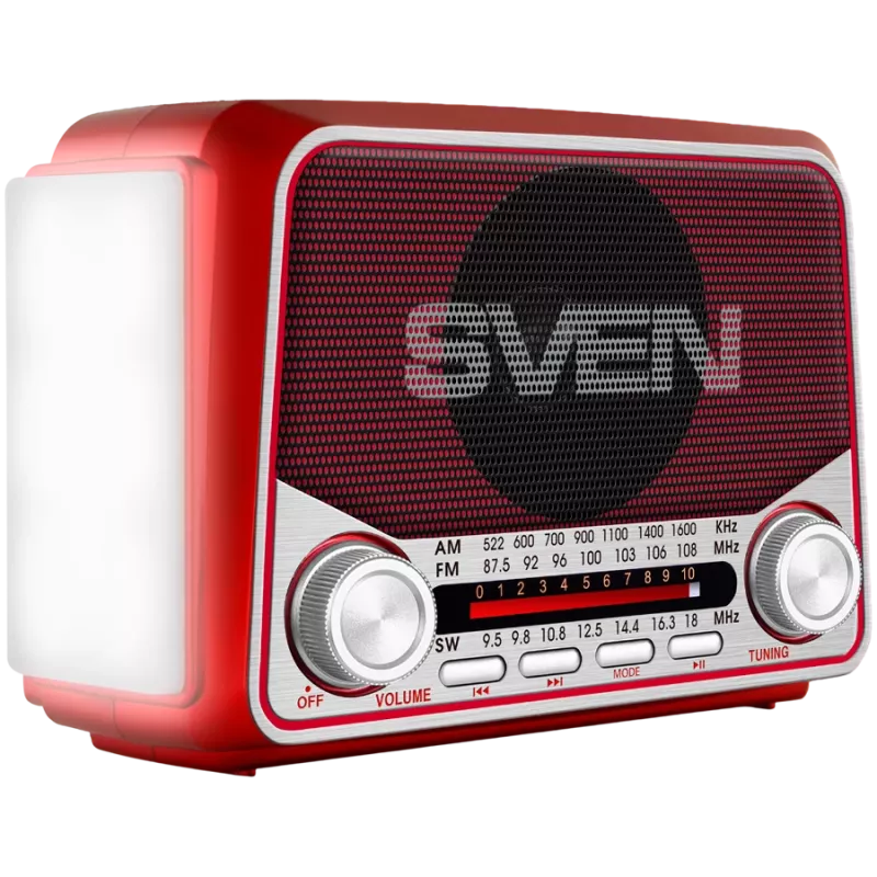 SVEN SRP-150 Portable Speaker, Red (3W, Bluetooth, FM/AM/SW, USB, microSD, Flashlight, Battery)