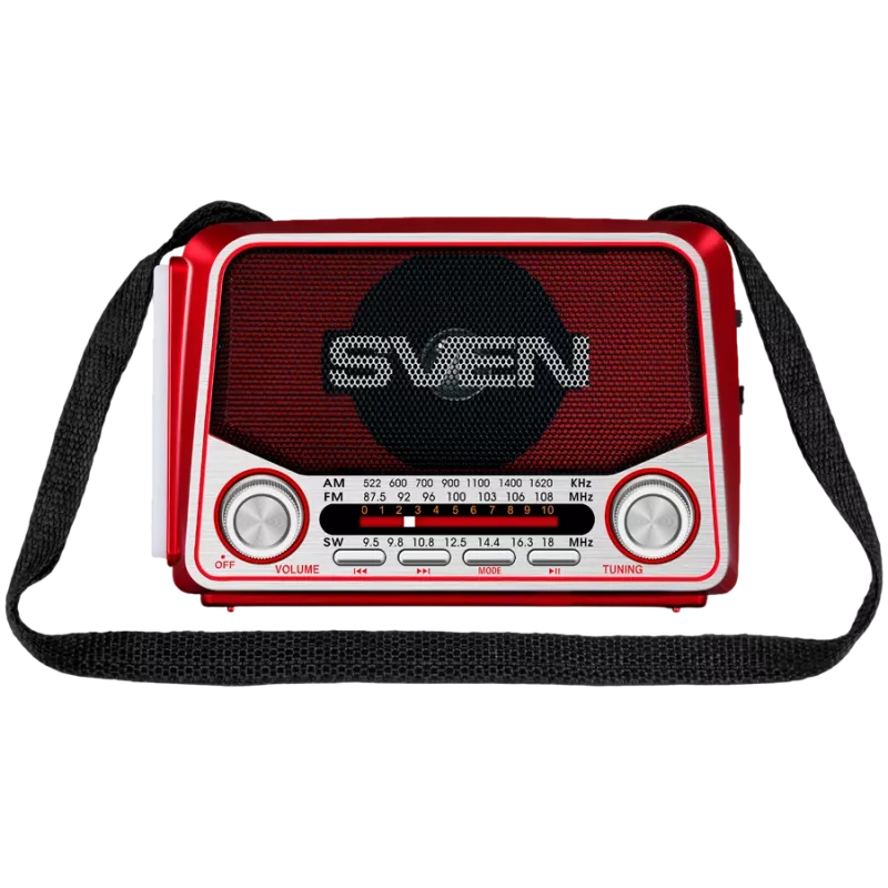 SVEN SRP-150 Portable Speaker, Red (3W, Bluetooth, FM/AM/SW, USB, microSD, Flashlight, Battery)
