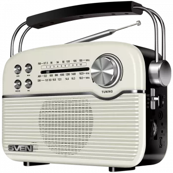 SVEN SRP-500 Portable Bluetooth Speaker, White (3W, FM/AM/SW Radio, USB, microSD, AUX, Battery)