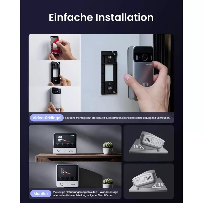 Switchbot SWB VDB-M-SW - WiFi Video Doorbell with 4.3 inch Color Display (White/Silver)