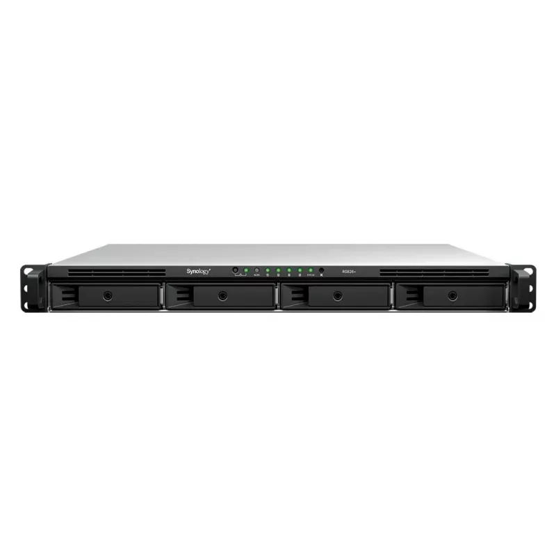 Synology RS826+ 1U Rackmount 4-Bay NAS, AMD Ryzen V1500B, 4GB DDR4 ECC, 4x 1GbE, Diskless
