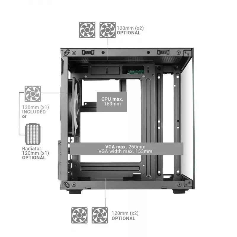 TACENS MARS MC-CUBE Micro-ATX Case, Black, Tempered Glass, ARGB, USB-C