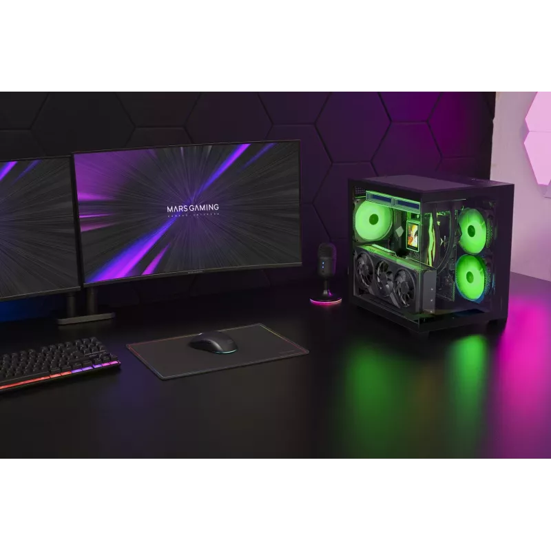 TACENS MARS MC-VIEW3 Micro-ATX Case with 3x ARGB Fans, USB-C, Tempered Glass