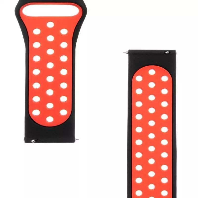Tactical 20mm Double Silicone Watch Band Black Red