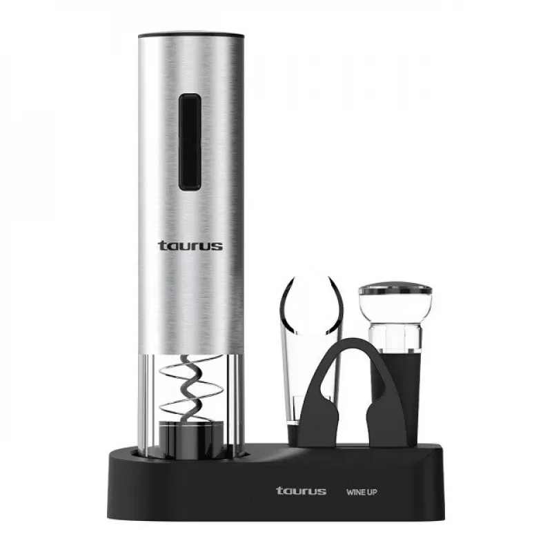 Taurus 963401000 Electric Wine Opener with Charging Base, Cordless, Stainless Steel, Black/Silver