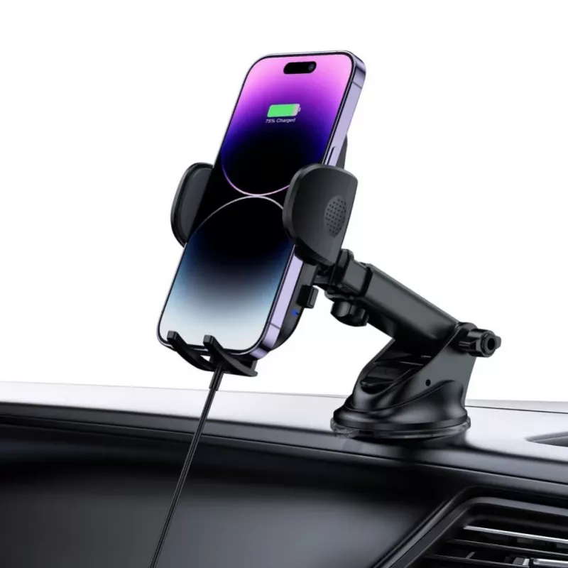 Tech-Protect CM15W-V1 Universal Car Phone Holder with 15W Qi Wireless Charger for Dashboard and Air Vent - Black