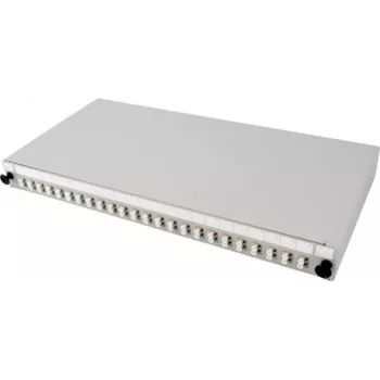 TECLINE 24-Port LC Duplex Multimode Fiber Optic Rack Splice Box, Sliding Tray, Light Grey RAL 7035, 19 inch 1U, Couplers Included 90768
