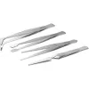 TECLINE Precision Tweezer Set, 4-Piece Stainless Steel Fine Mechanics Tweezers (94921)