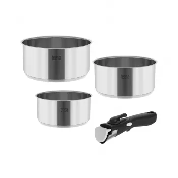 TEESA COOK EXPERT SINGLE HAND Cookware Set with Detachable Handle, 7 Pieces, Ø20/24 cm, Non-Stick, Induction, Black