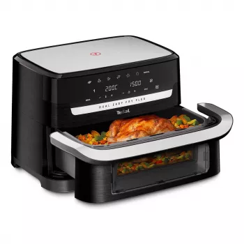 Tefal EY9228 Dual Easy Fry Flex Air Fryer & Grill, 6.5L Dual Zone, 1700W, Black/Silver