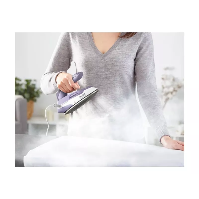 Tefal First Class DB1612E0 Travel Iron - 1100 W, Stainless Steel Soleplate, Dual Voltage, 70 ml Tank, White/Blue