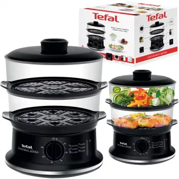 Tefal VC140135 Convenient Steam Cooker, 2 Baskets, 6.5 L, 900 W, Black
