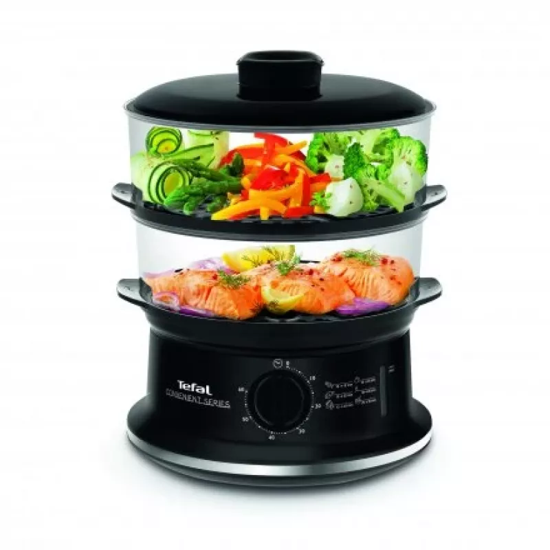 Tefal VC140135 Convenient Steam Cooker, 2 Baskets, 6.5 L, 900 W, Black