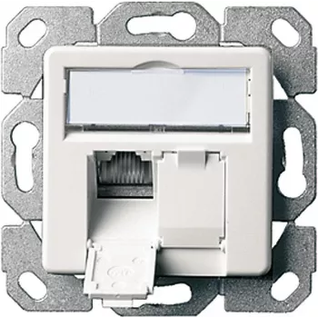 Telegärtner AMJ45 8/8 K Up/50 Cat.6A Flush-Mount Data Outlet, 2x RJ45, Shielded, Pearl White RAL 1013 J00020A0501