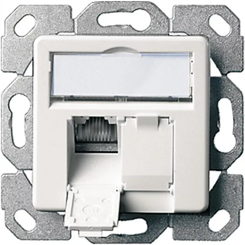 Telegärtner AMJ45 8/8 K Up/50 Cat.6A Flush-Mount Data Outlet, 2x RJ45, Shielded, Pearl White RAL 1013 J00020A0501