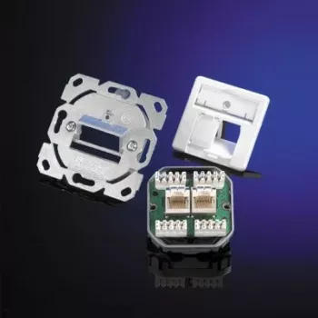 Telegärtner AMJ45 8/8 K Up/50 Cat.6A Flush-Mount Data Outlet, 2x RJ45, Shielded, Pearl White RAL 1013 J00020A0501