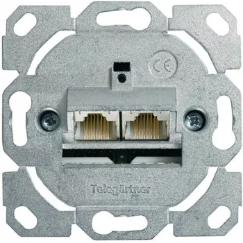Telegärtner AMJ45 Data Outlet Module, 2-Port RJ45, Cat.6A Shielded, 10G, Tool-Free IDC, Zinc Housing
