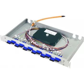 Telegärtner Basis eco 19 inch 1U Fiber Optic Patch Panel with 12x SC-Duplex Couplers and 24x SC OM2 Pigtails, 50/125µm, Multimode