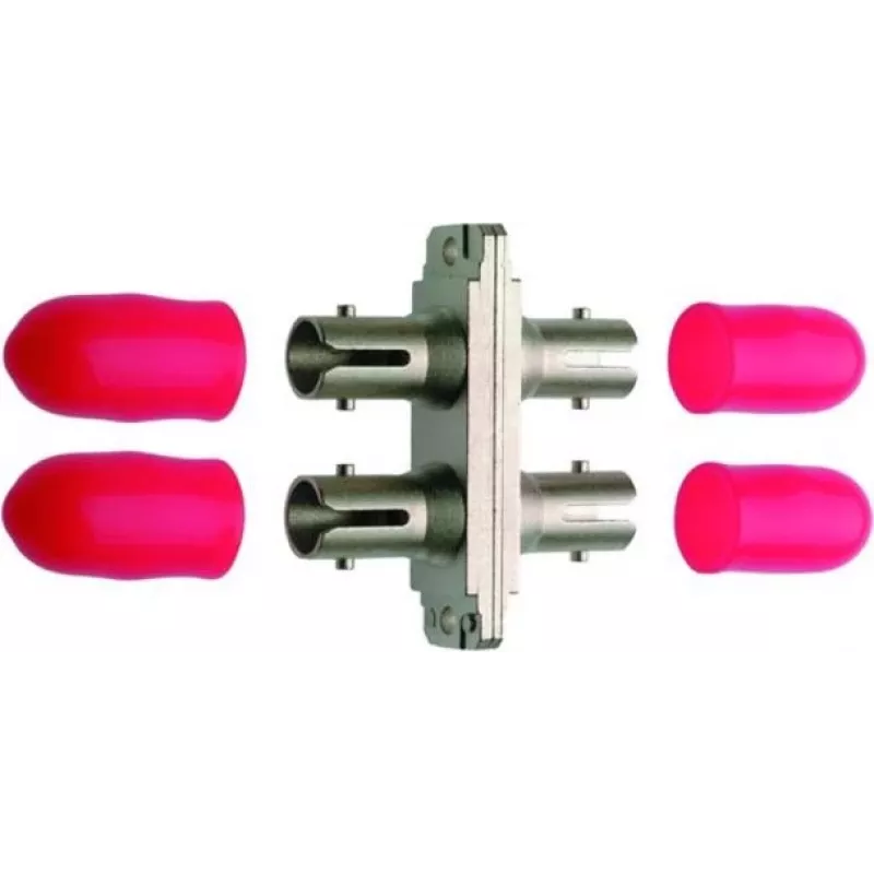 Telegärtner ST Female to ST Female Duplex Fiber Optic Coupler, Flange Mount, Zirconia Ceramic Ferrule, Nickel-Plated Brass Housing, <0.2 dB Insertion Loss J08011A0017