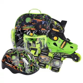 Tempish Racer Baby Adjustable Inline Skates with Protection Set, Size 30-33, Black