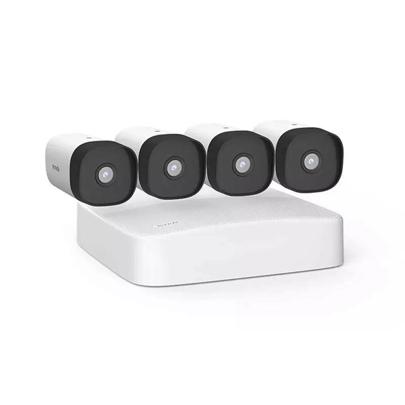 Tenda 4-Camera PoE NVR Surveillance Kit K4P-4TR with 4TB HDD, 4MP Bullet Cameras, H.265+, IP67, 30m Night Vision