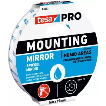 tesa Mounting PRO Mirror 66952-00001-00 Double-Sided Acrylic Foam Tape, White, 5 m x 19 mm, for Mirrors and Flat Objects, Holds up to 10 kg per 10 cm