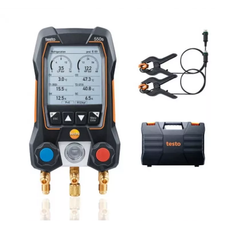 testo 550s Digital Manifold Gauge Set with Bluetooth and 2 Wireless Clamp Temperature Probes (0564 5501)