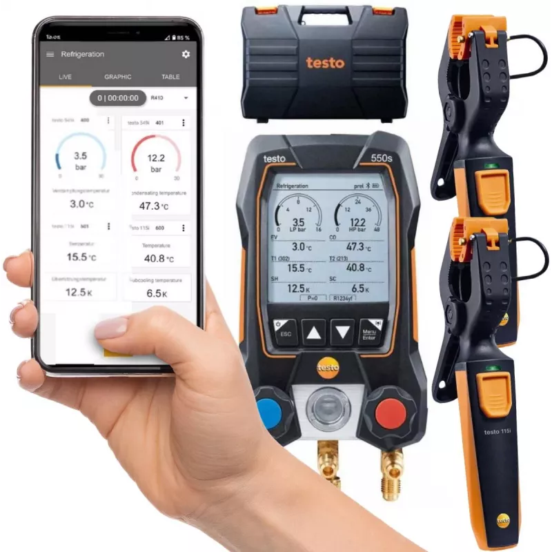 Testo 550s Smart Set Digital Manifold with Bluetooth and Clamp Probes 0564 5502