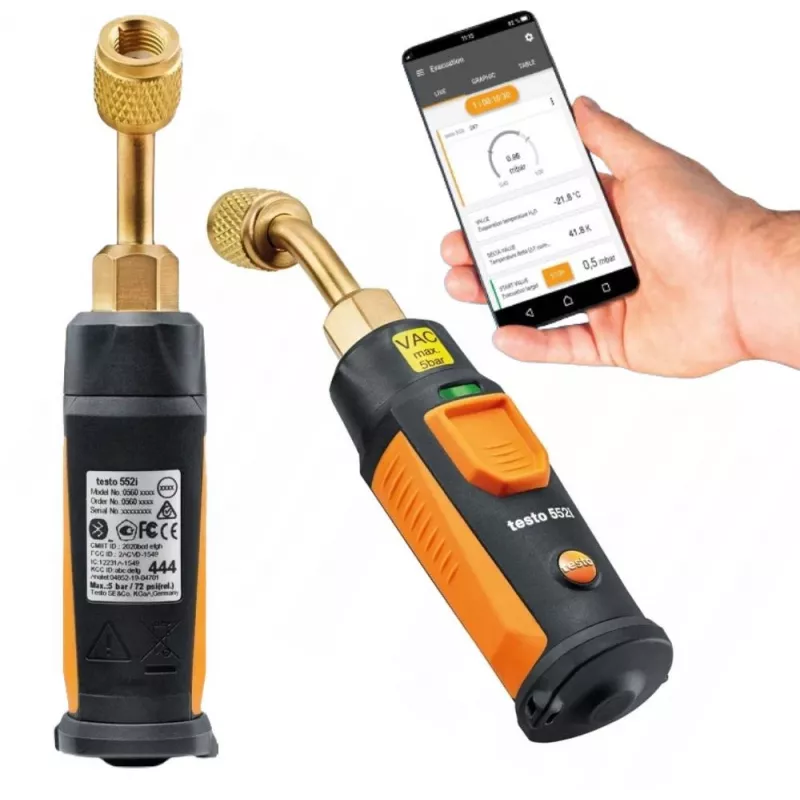 Testo 552i App-Controlled Wireless Vacuum Probe with Bluetooth, Pirani Sensor, 0-20000 Micron Range, IP54 0564 2552