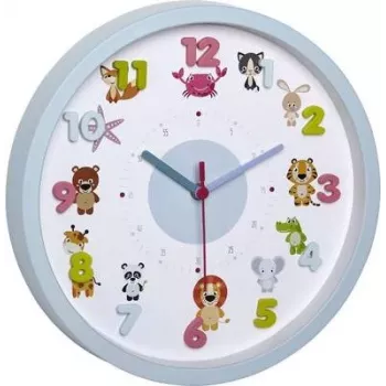 TFA 60.3051.14 Little Animal Kids Wall Clock - Light Blue - 30.9 cm - Quartz - Analog - Silent Sweep