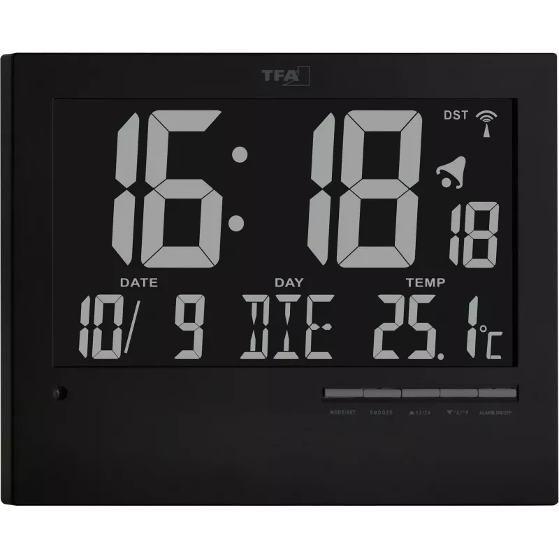 TFA 60.4508 Radio-Controlled Wall Clock, Silver Frame, White Dial, 30 cm Diameter, Silent Sweep